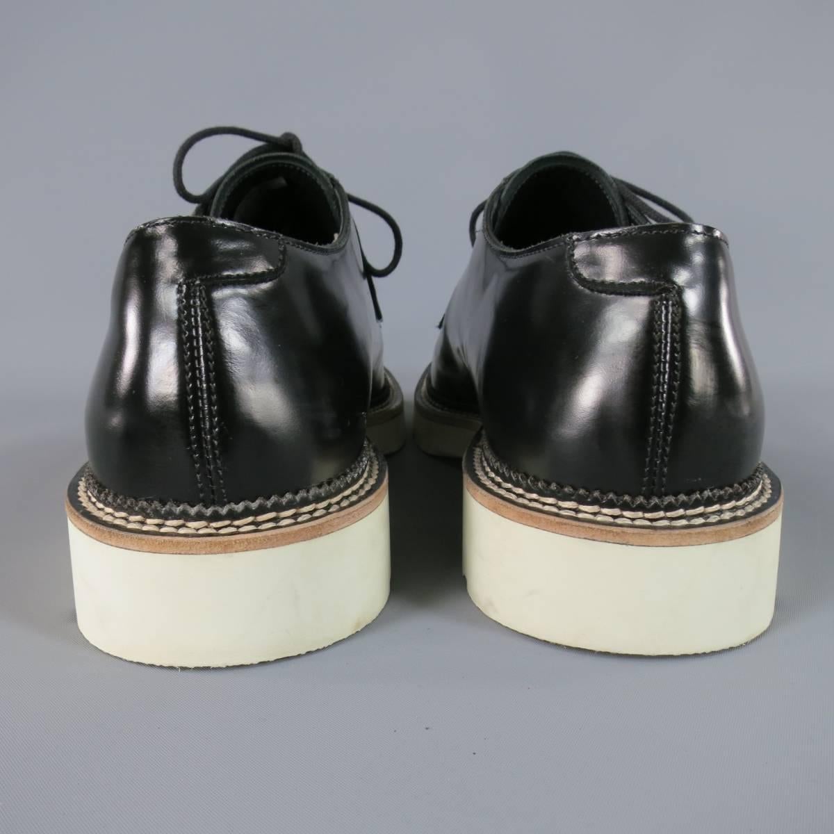 Men's ALEXANDER MCQUEEN Size 12 Black Leather Chunky Conrast White Sole Lace Up 3