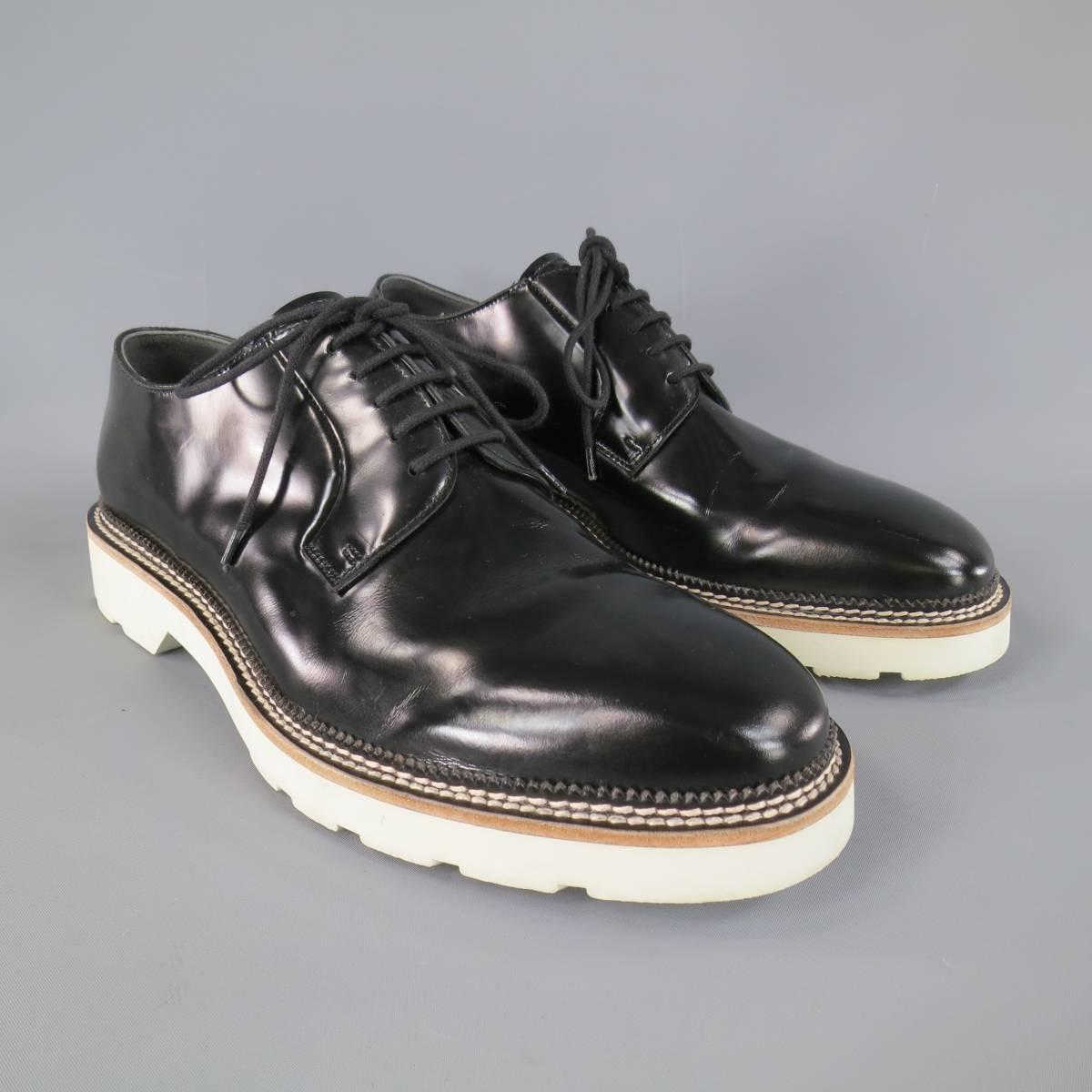 Men's ALEXANDER MCQUEEN Size 12 Black Leather Chunky Conrast White Sole Lace Up 1
