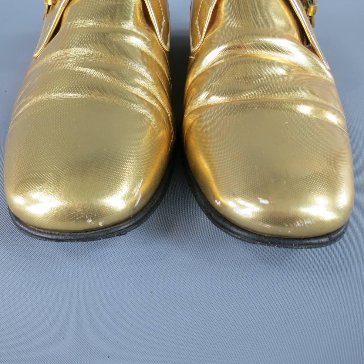 Men's DIOR HOMME Hedi Slimane Size 7.5 Metallic Gold Leather Monk Strap ...