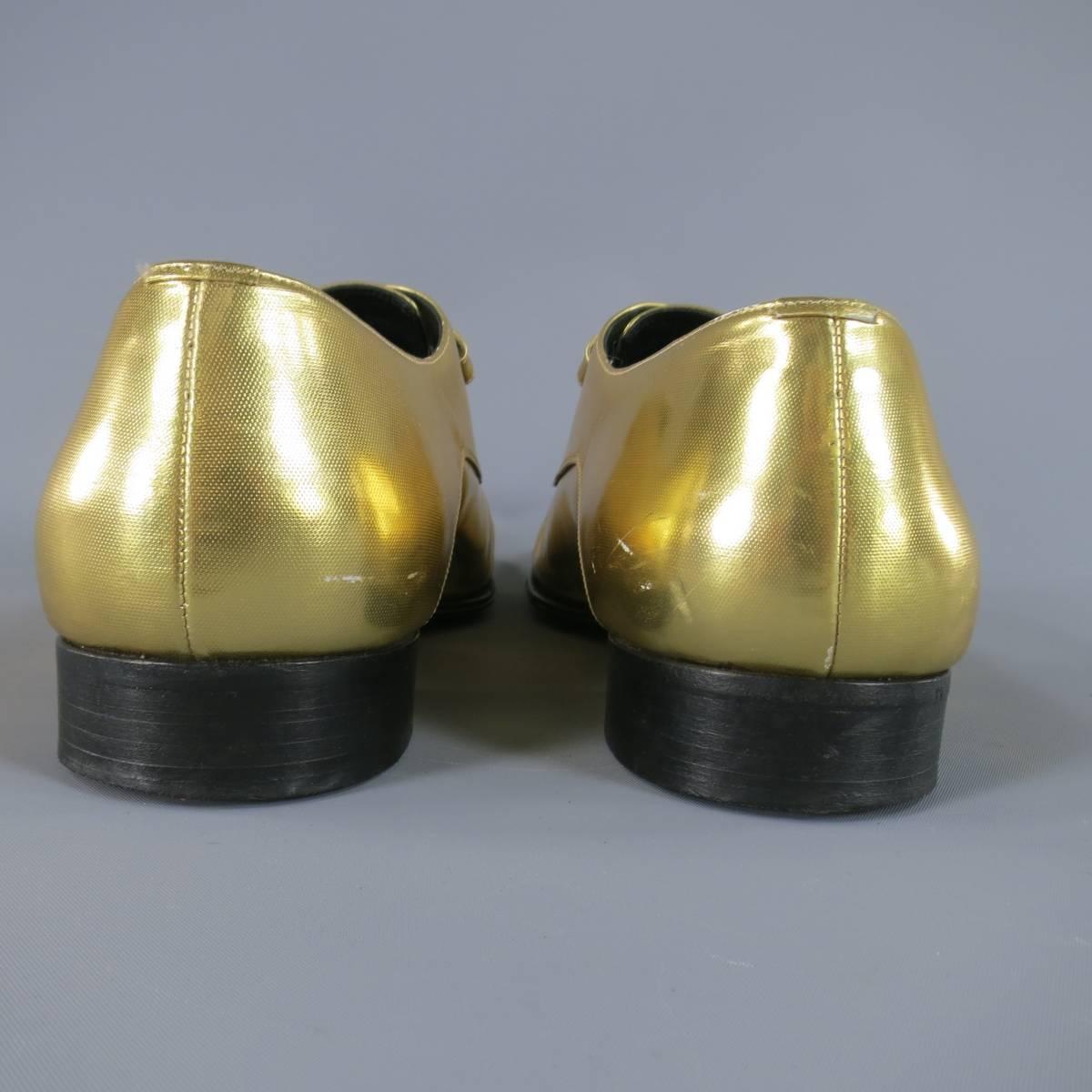 Men's DIOR HOMME Hedi Slimane Size 7.5 Metallic Gold Leather Monk Strap Loafers 2