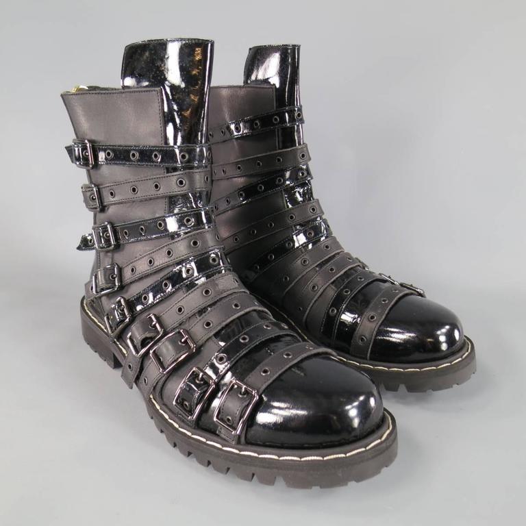Men's GARETH PUGH Size 10 Black Leather and Patent Strappy Belt