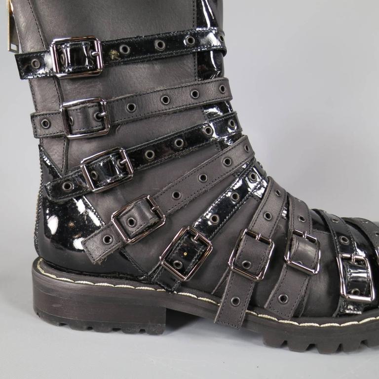 Men's GARETH PUGH Size 10 Black Leather and Patent Strappy Belt
