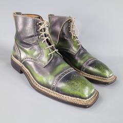 Men's BETTANIN & VENTURI Size 10 Green Distressed Leather Square Toe Boots