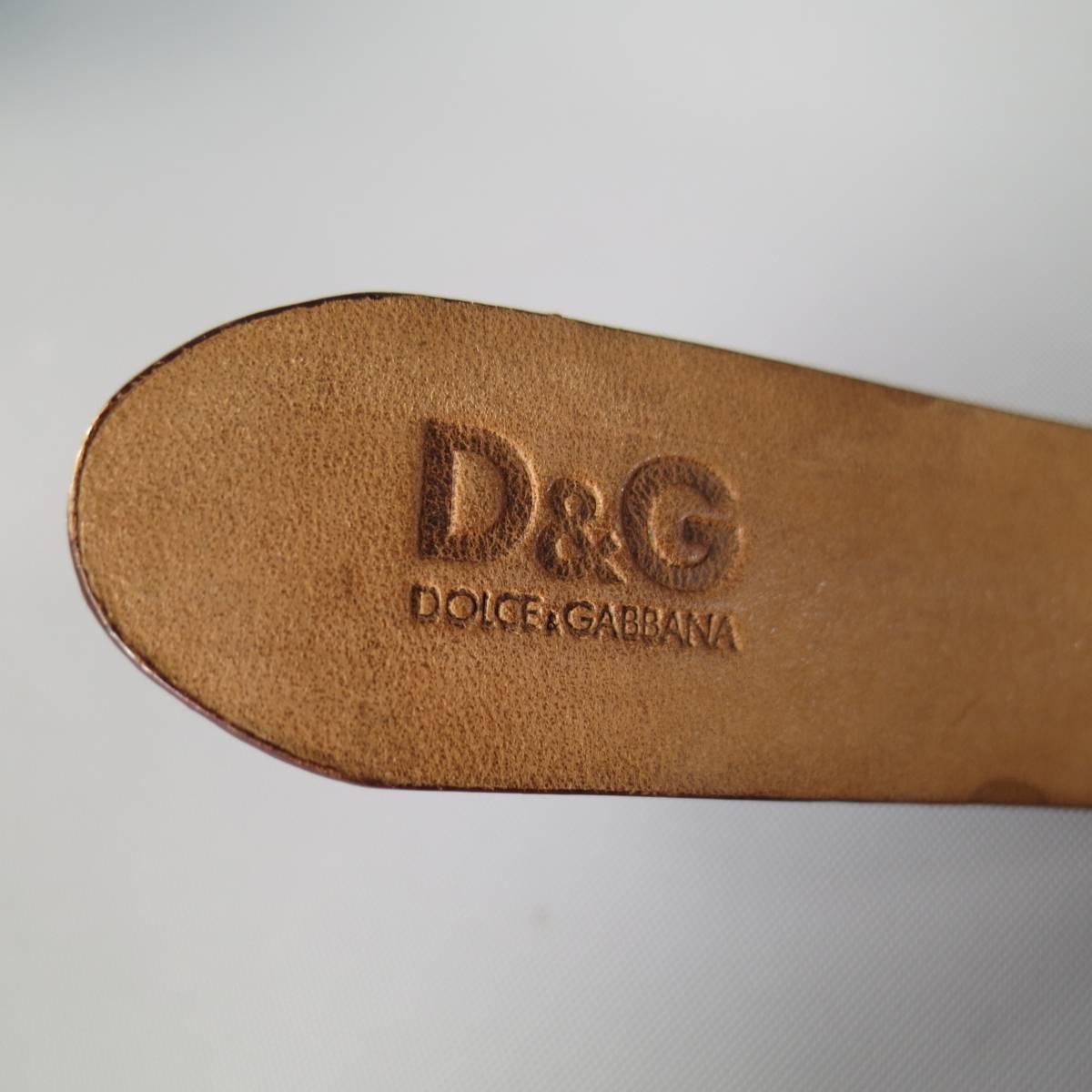 D&G by DOLCE & GABBANA Size 34 Brown Leather Double Buckle Skinny Belt In Excellent Condition In San Francisco, CA