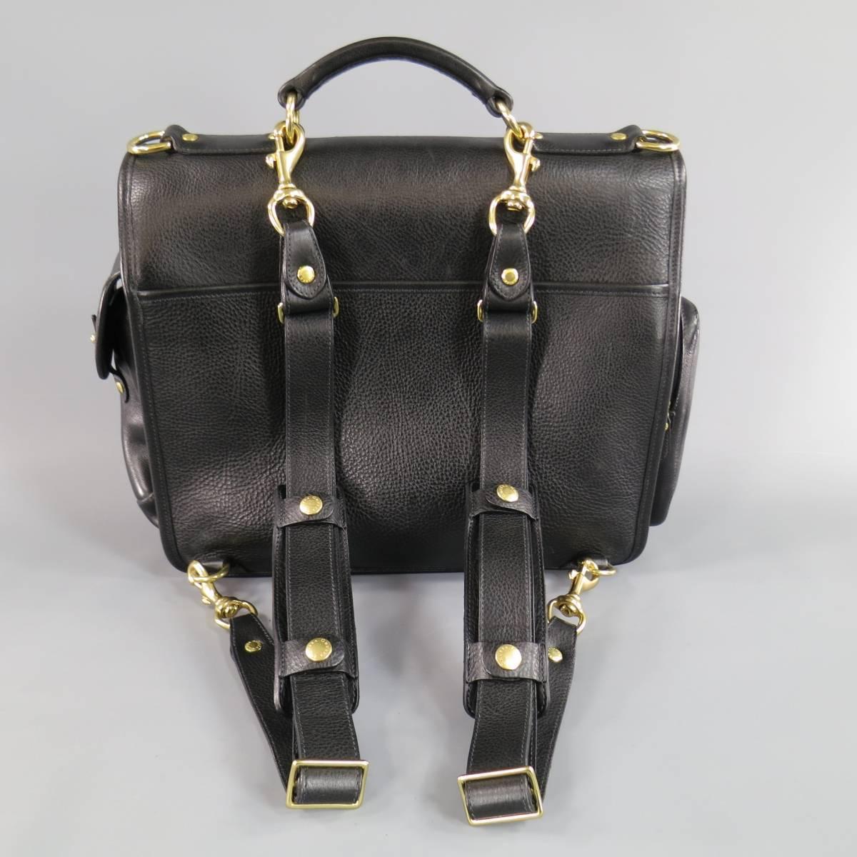 GHURKA Black Leather -Back Office No.149- Convertible STrap Backpack Satchel For Sale at 1stdibs