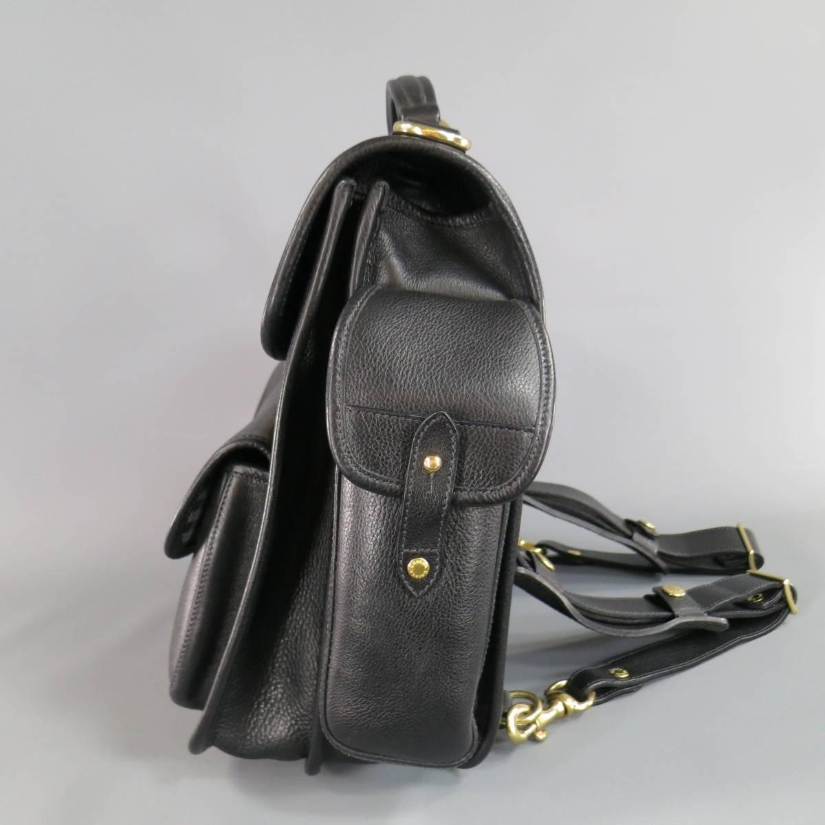Women's or Men's GHURKA Black Leather -Back Office No.149- Convertible STrap Backpack Satchel
