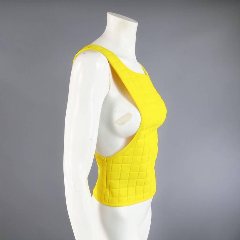 Women's CHANEL Size 10 Yellow Quilted Neoprene Vest Spring 2000