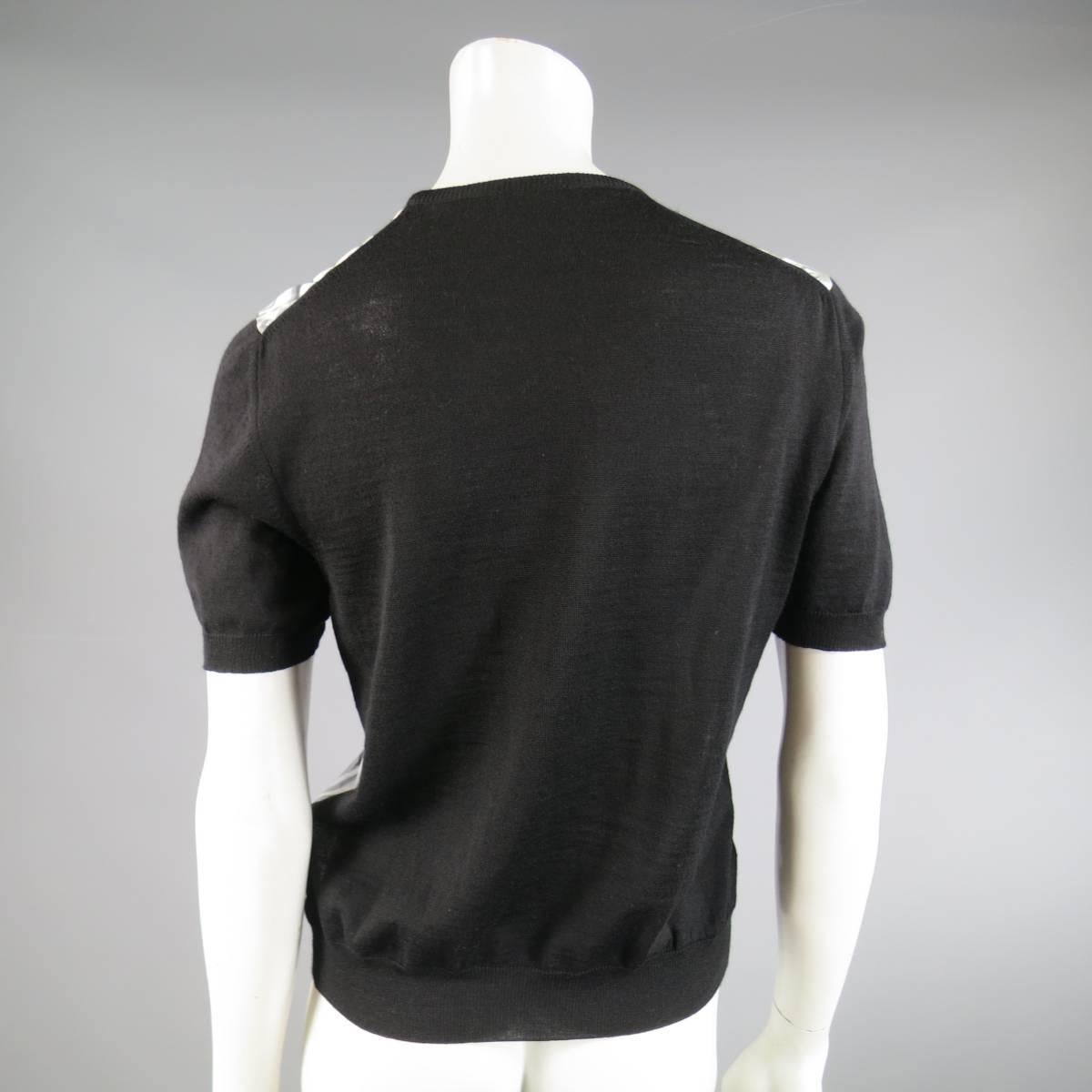 SALVATORE FERRAGAMO Shirt Pullover Size XL Black Wool Gray Silk Short Sleeve  1
