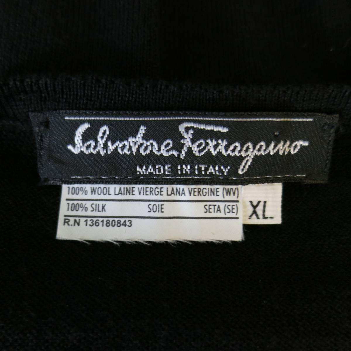 SALVATORE FERRAGAMO Shirt Pullover Size XL Black Wool Gray Silk Short Sleeve  2