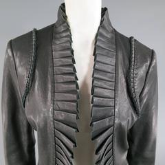 TORY BURCH Size 8 Black Pleated Ruffle Trim Leather Jacket