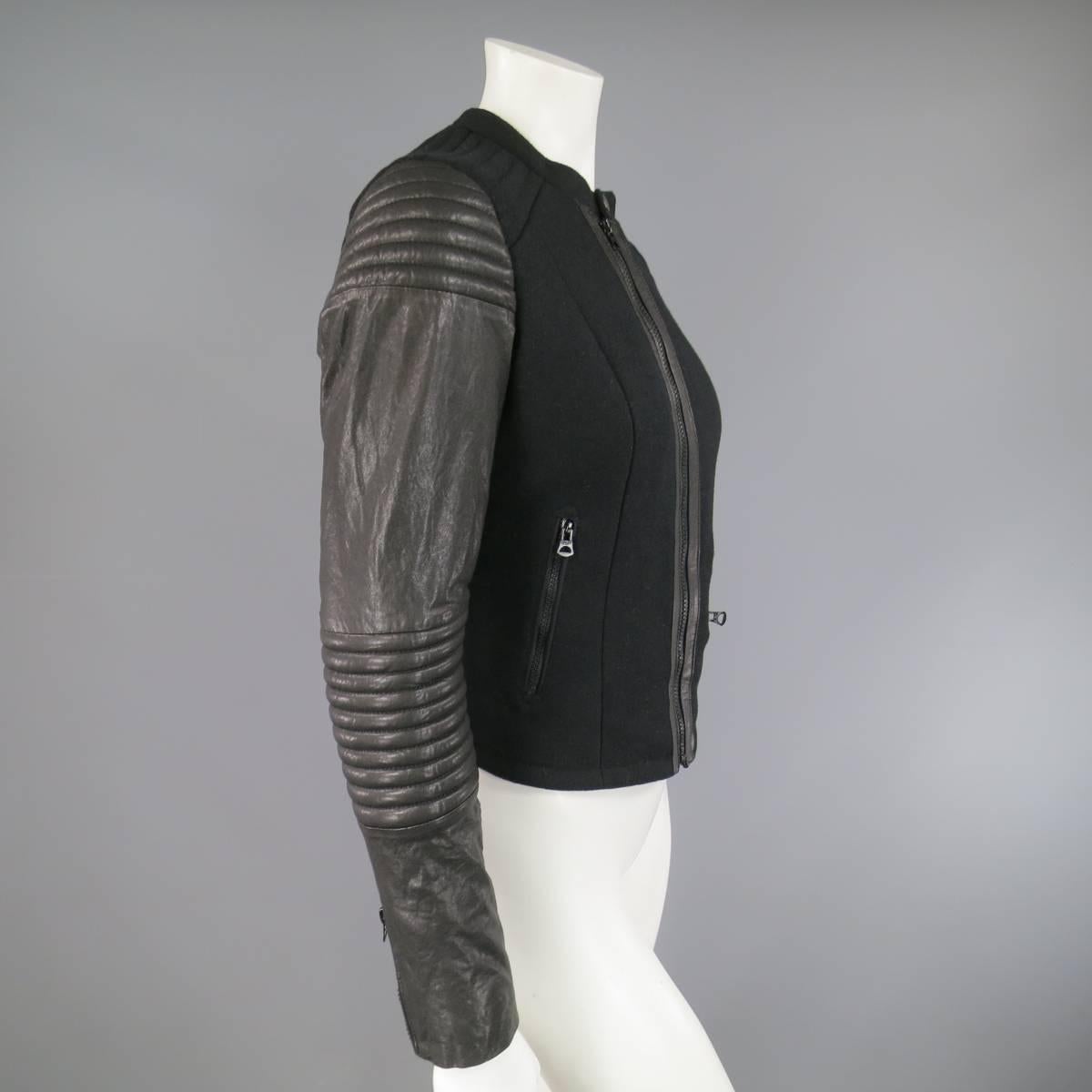 PAUL SMITH Jacket - Size L Black Quilted Wool Leather Sleeve Biker Moto 2