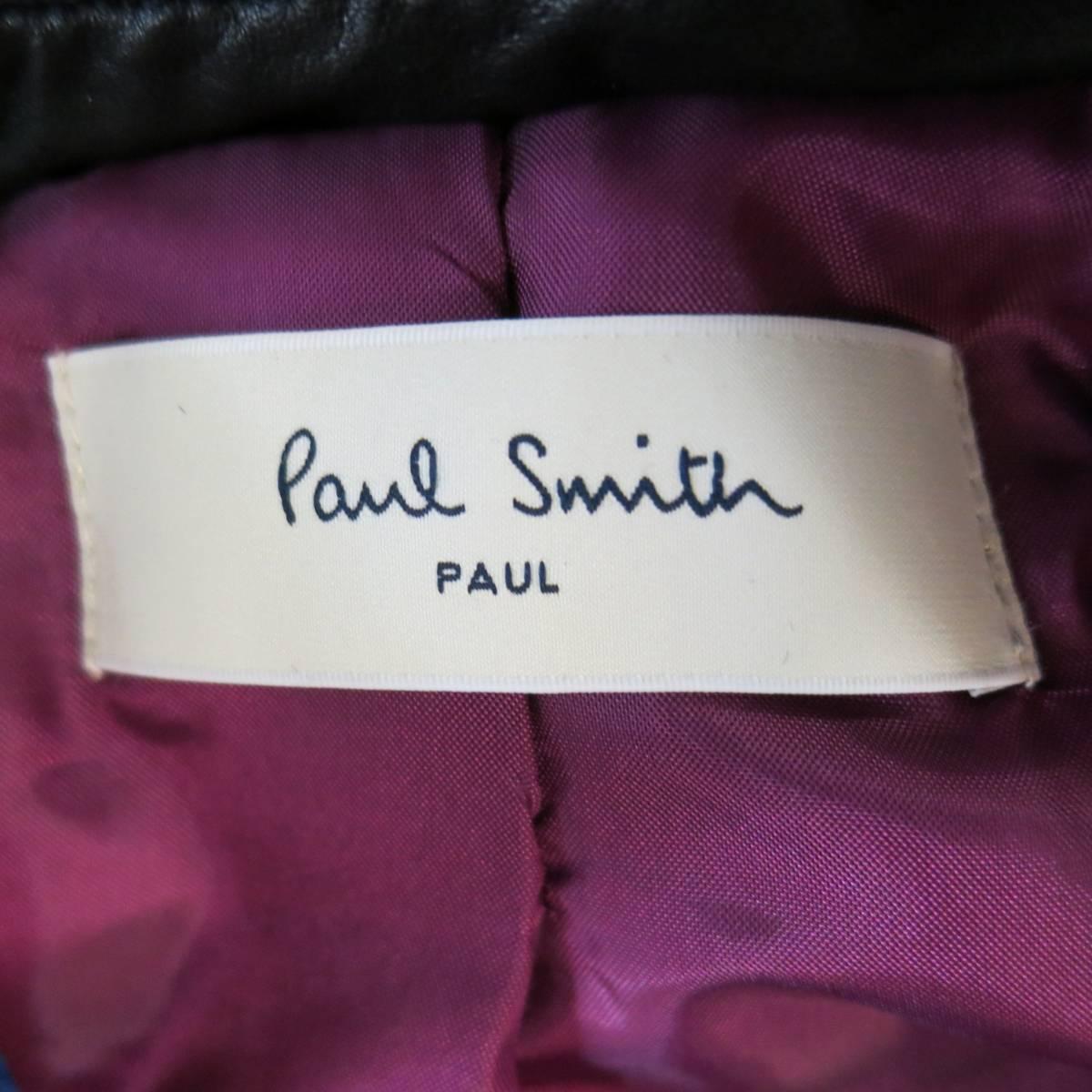 PAUL SMITH Jacket - Size L Black Quilted Wool Leather Sleeve Biker Moto 4