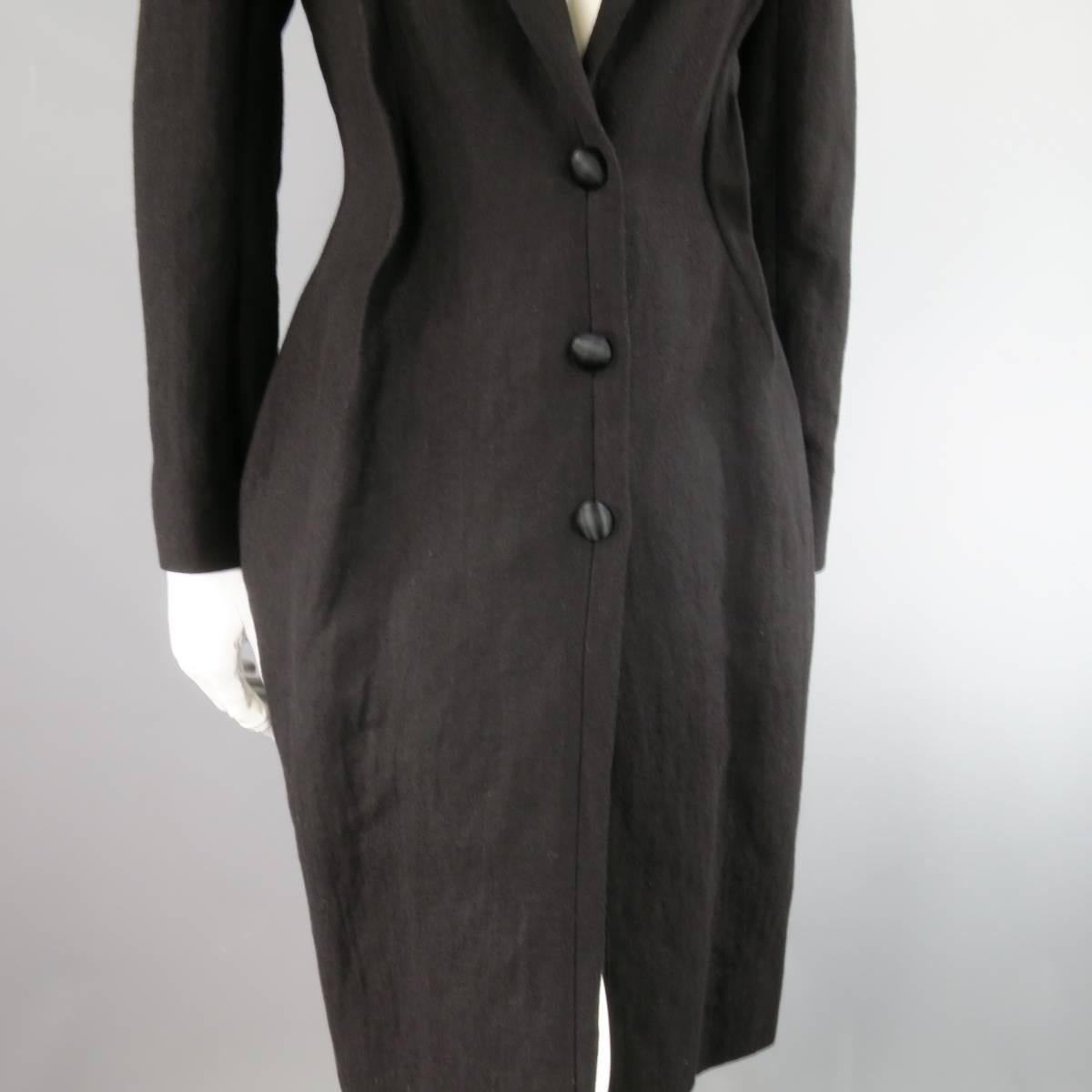 LANVIN Size 8 Black Textured Wool Blend Reverse Seam Coat Fall 2008 In Excellent Condition In San Francisco, CA