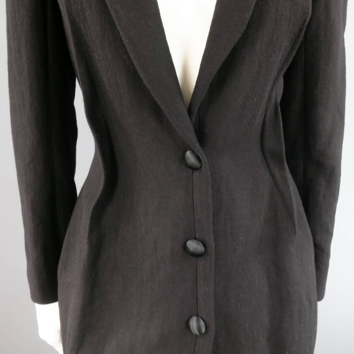 Women's LANVIN Size 8 Black Textured Wool Blend Reverse Seam Coat Fall 2008
