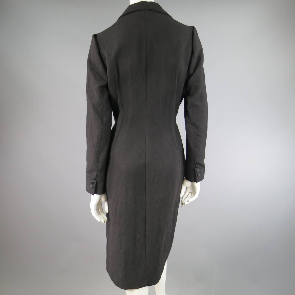 LANVIN Size 8 Black Textured Wool Blend Reverse Seam Coat Fall 2008 2