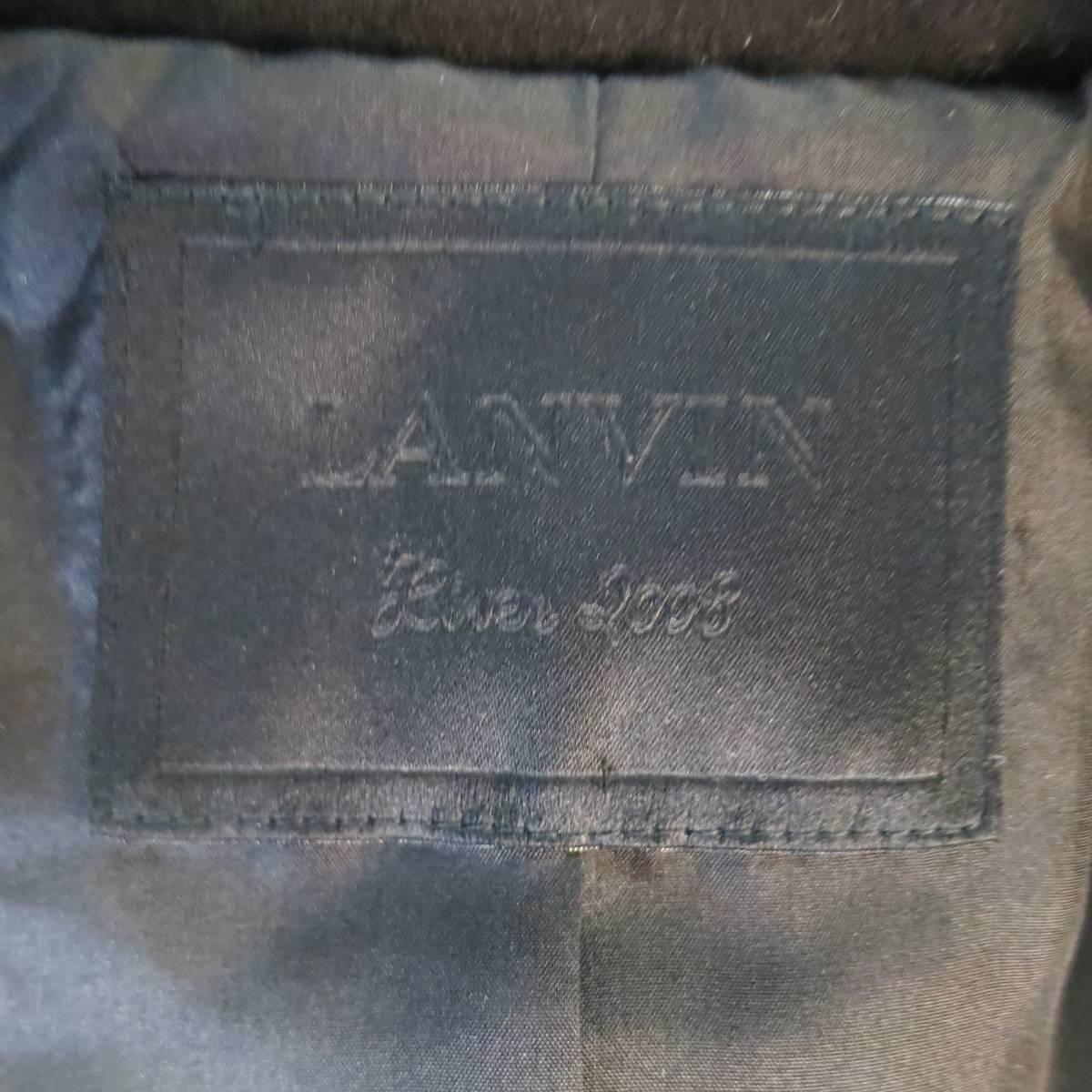 LANVIN Size 8 Black Textured Wool Blend Reverse Seam Coat Fall 2008 3