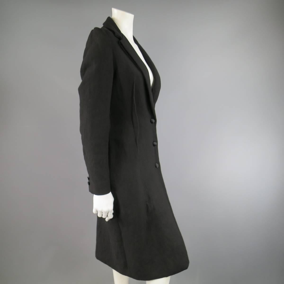 LANVIN Size 8 Black Textured Wool Blend Reverse Seam Coat Fall 2008 1