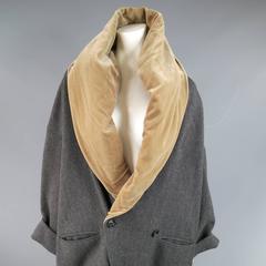 ROMEO GIGLI Size 6 Grey Herringbone Tan Velvet Collar Cacoon Coat