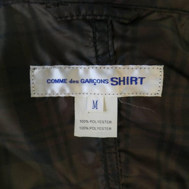 Men s COMME des GARCONS 40 Red Brown Blue Plaid Hooded Windbreaker