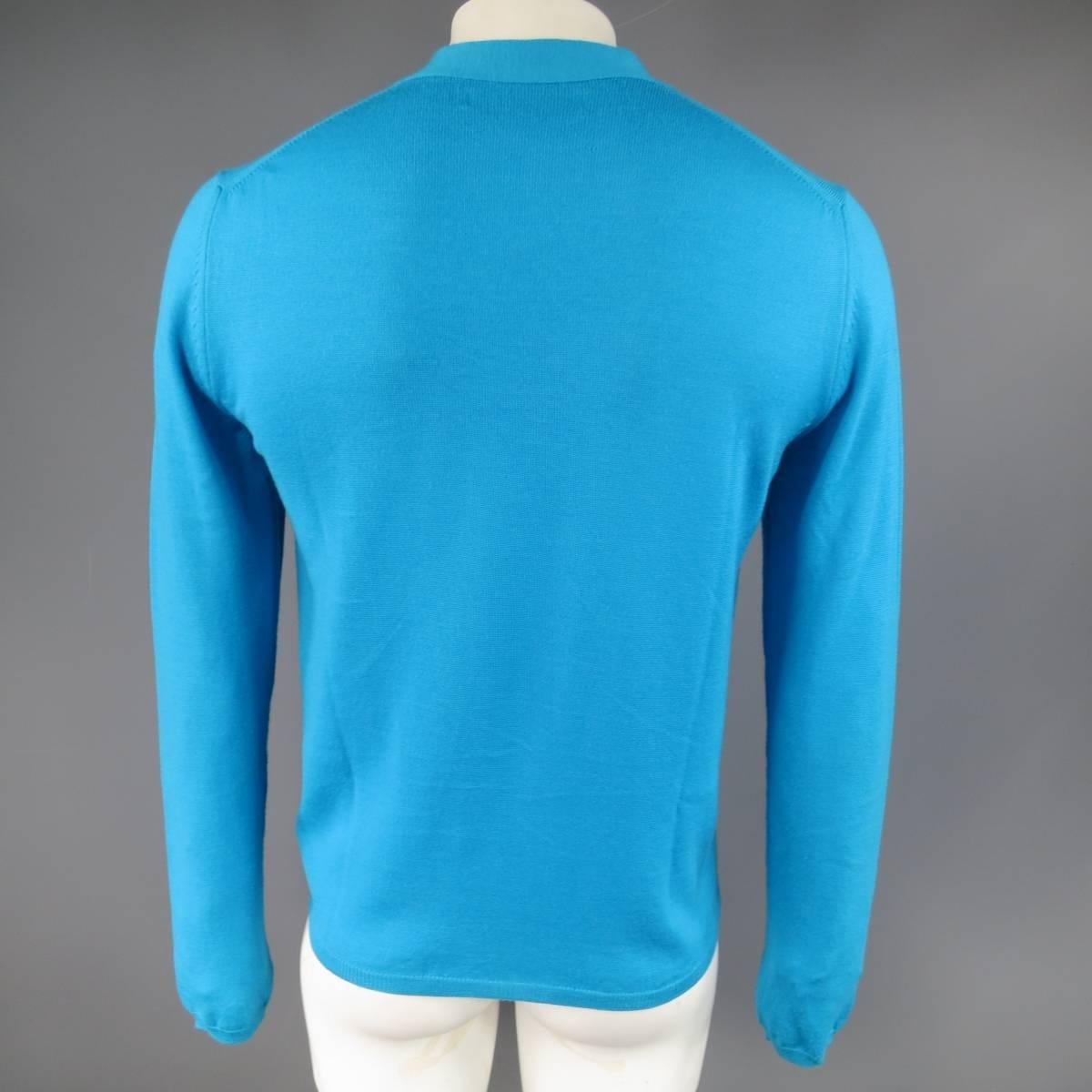 Comme des Garçons Men's Shirt Aqua Blue Wool V Neck Cardigan In Excellent Condition In San Francisco, CA