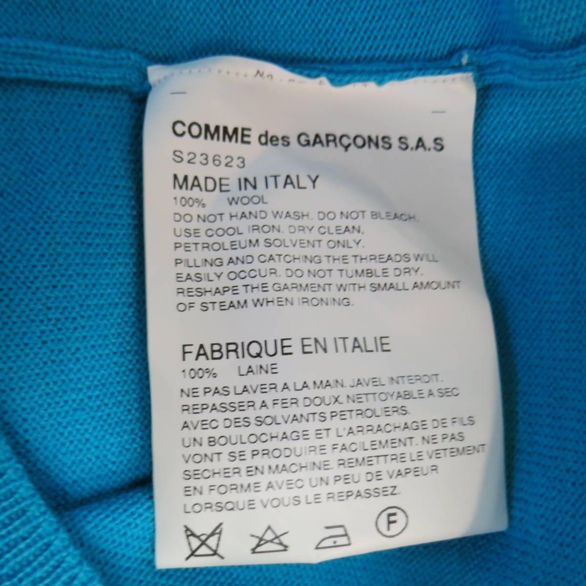 Comme des Garçons Men's Shirt Aqua Blue Wool V Neck Cardigan 2