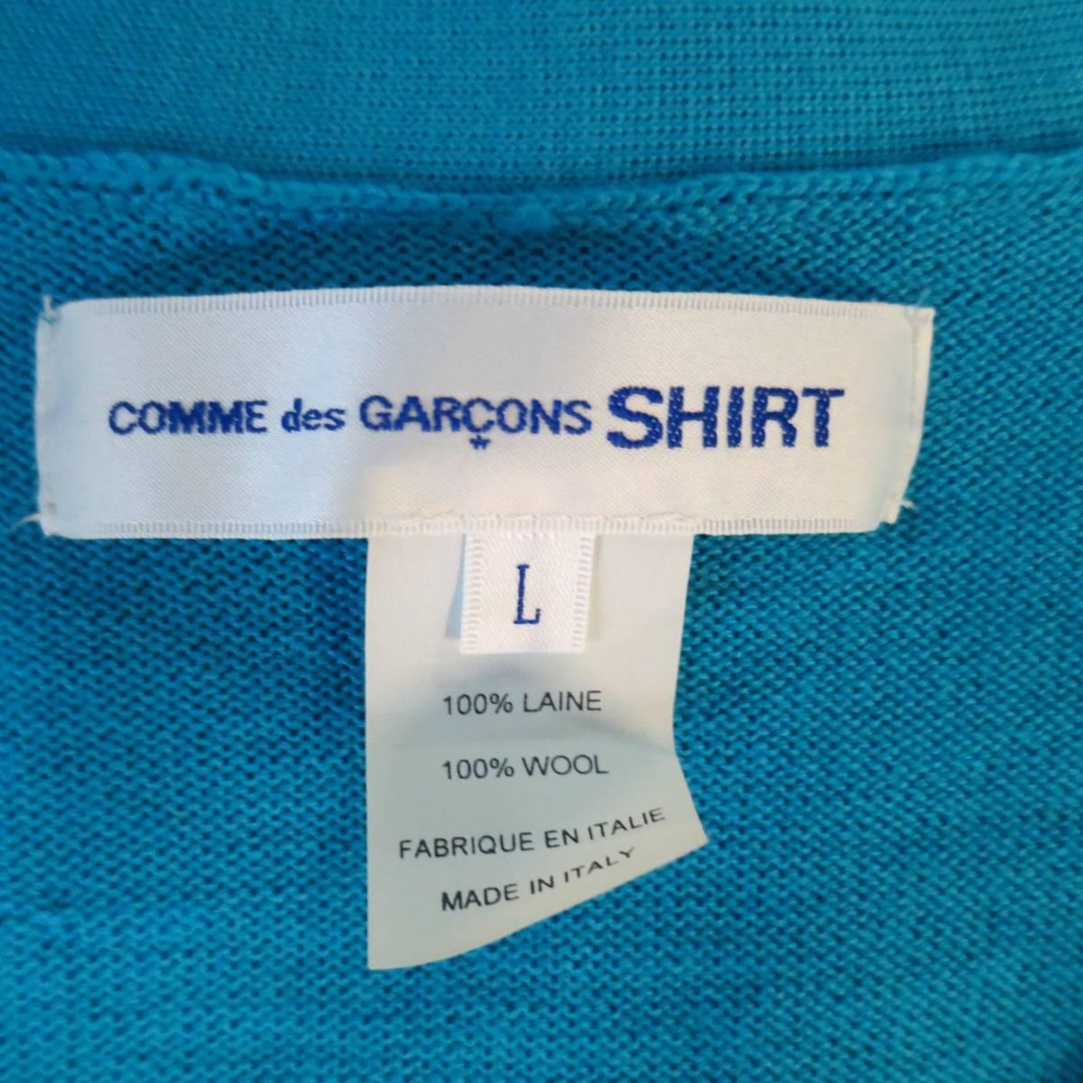 Comme des Garçons Men's Shirt Aqua Blue Wool V Neck Cardigan 1