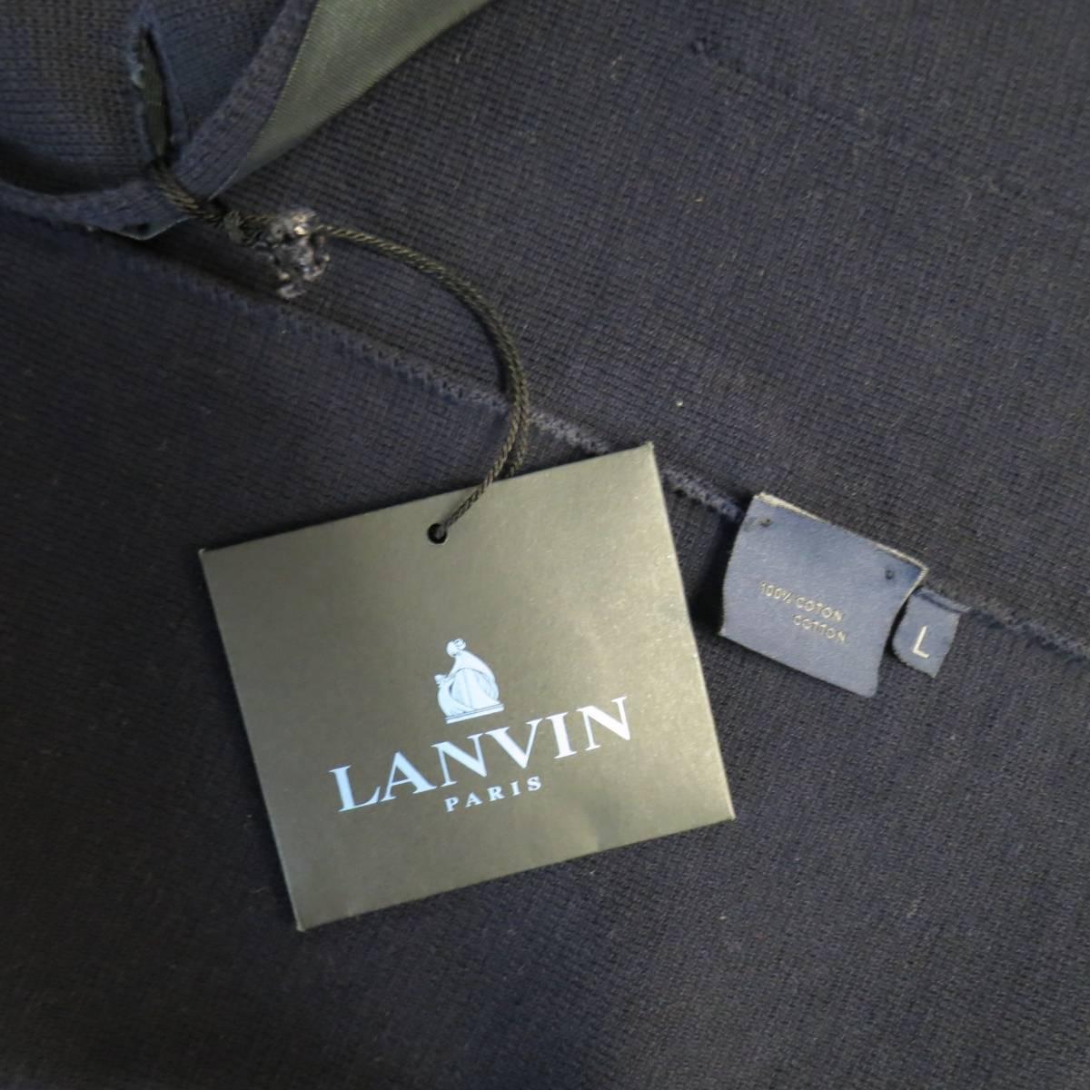 Men's LANVIN Jacket 42 Navy Cotton Double Breasted Knit Cardigan In New Condition In San Francisco, CA