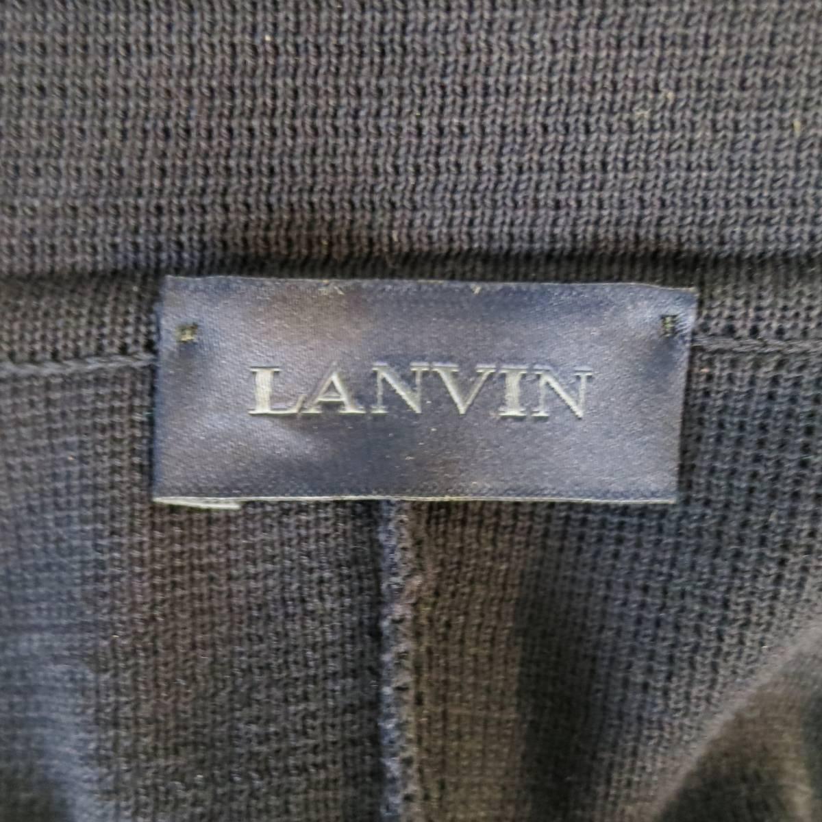 Black Men's LANVIN Jacket 42 Navy Cotton Double Breasted Knit Cardigan