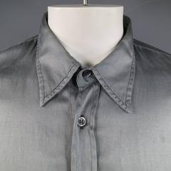 Men's NICOLO CESCHI BERRINI Shirt - Size L Grey Silk / Cotton Satin Long Sleeve