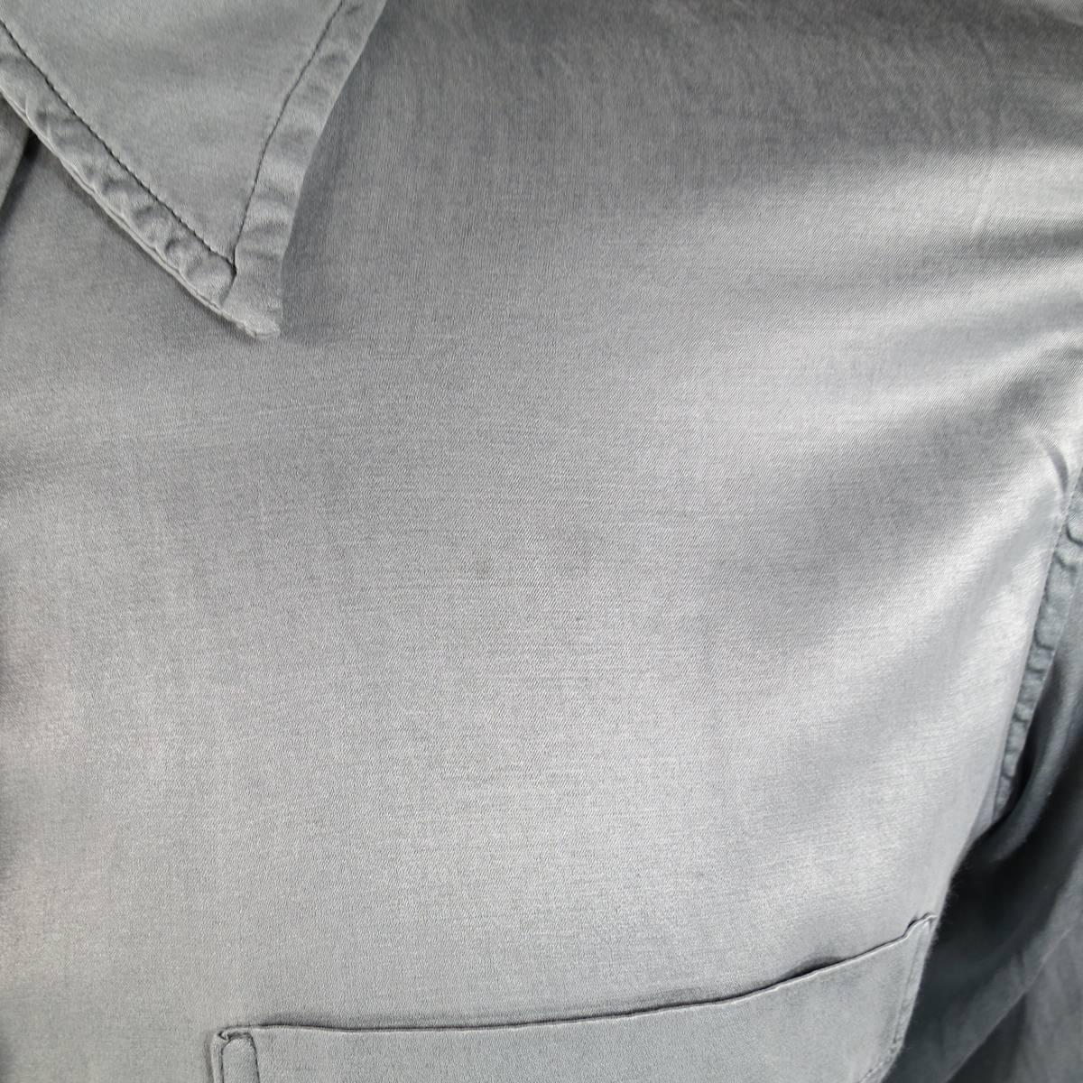 Gray Men's NICOLO CESCHI BERRINI Shirt - Size L Grey Silk / Cotton Satin Long Sleeve