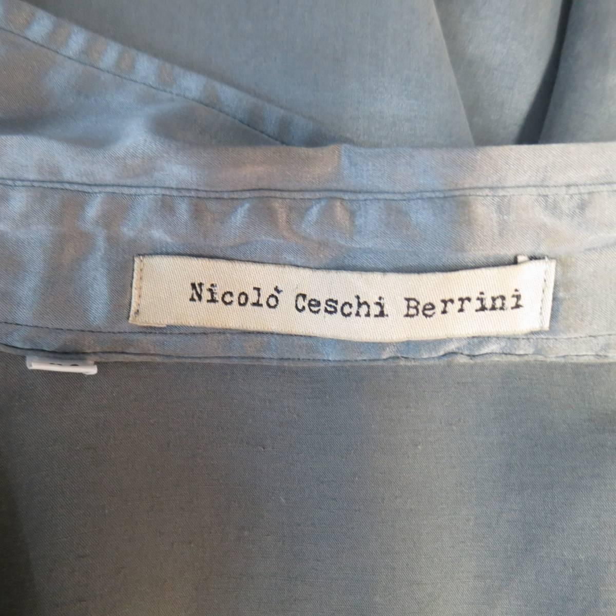 Men's NICOLO CESCHI BERRINI Shirt - Size L Grey Silk / Cotton Satin Long Sleeve 2