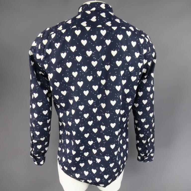 Men's BURBERRY PRORSUM Size L Navy and White Heart Print Cotton Long