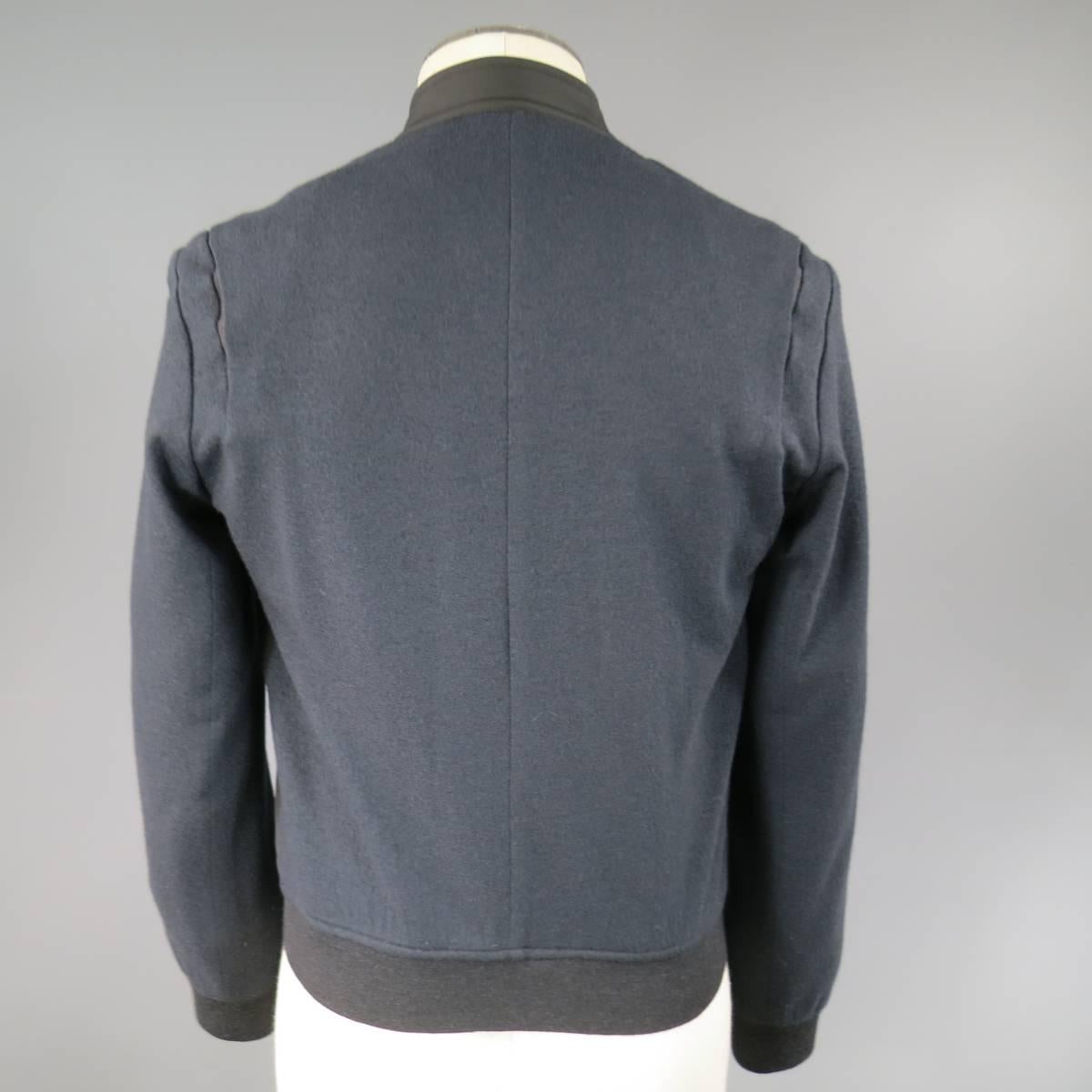 Black Men's LANVIN Jacket - 36 Charcoal Wool Windbreaker Front High Collar