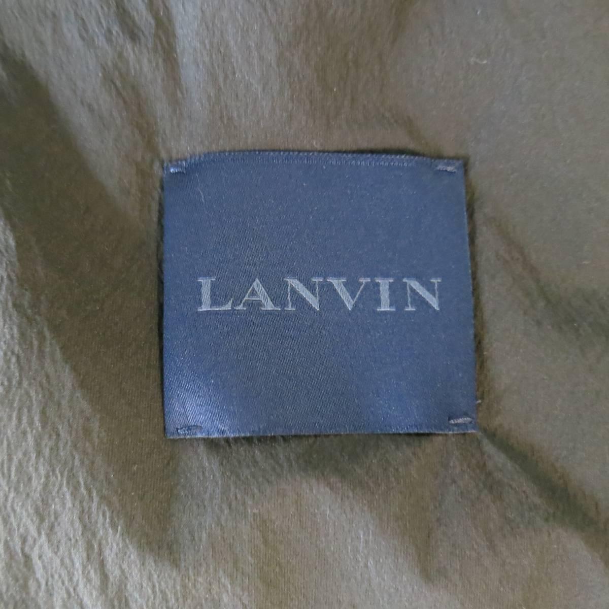 Men's LANVIN Jacket - 36 Charcoal Wool Windbreaker Front High Collar 1