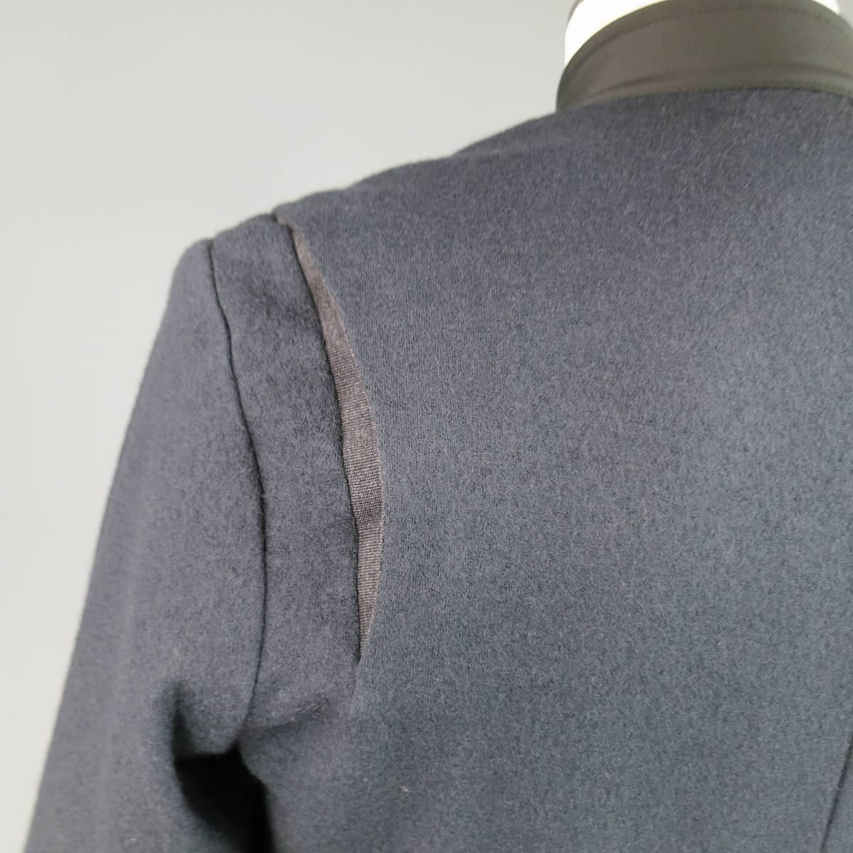 Men's LANVIN Jacket - 36 Charcoal Wool Windbreaker Front High Collar In Excellent Condition In San Francisco, CA
