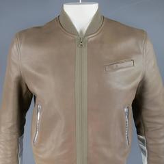 Men's ACNE 42 Taupe & Metallic Silver Leather Bomber Jacket