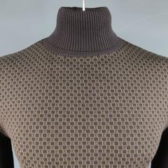Men's GUCCI Size L Brown Ribbed G Monogram Print Silk Turtleneck