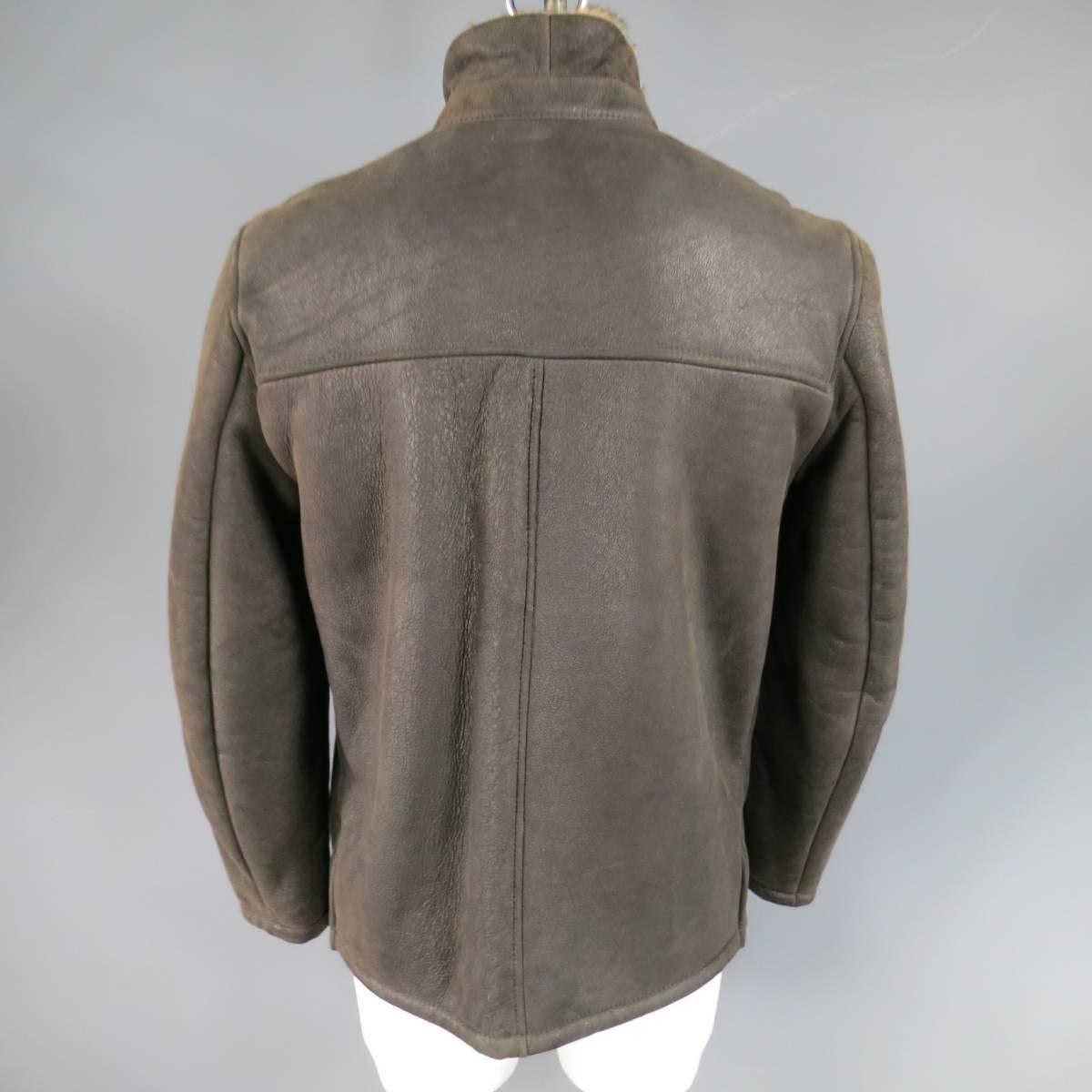 Gray Men's LA MATTA 40 Dark Brown Lambskin Shearling Leather Jacket