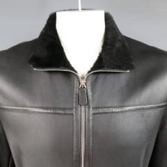 Men's ORME IN PORTOFINO 42 Black Shearling Leather Zip Jacket
