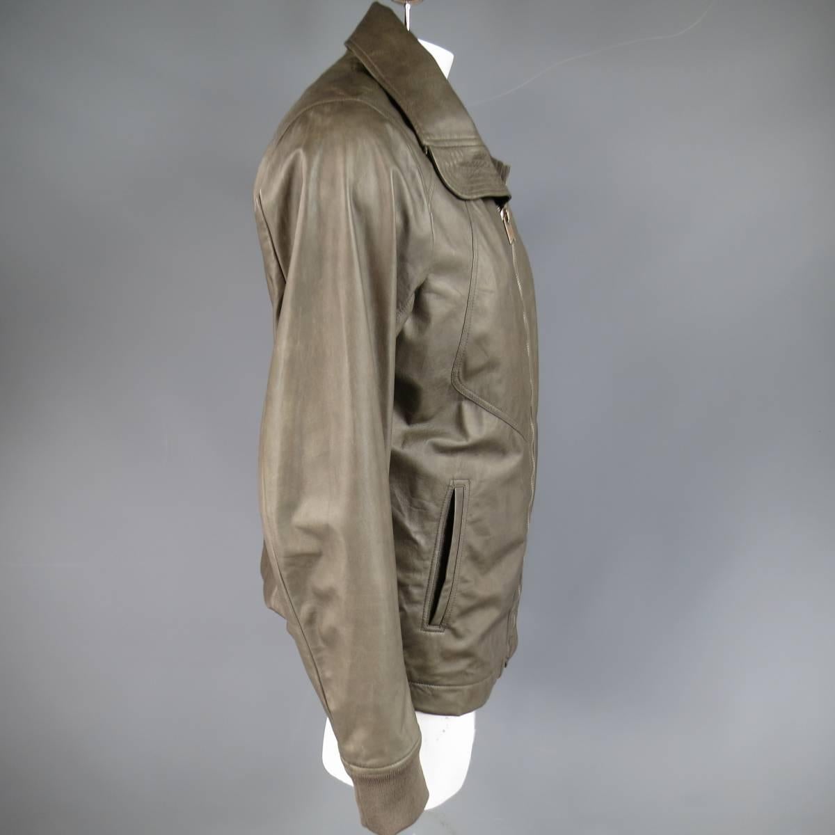 Men's RICK OWENS 46 Muted Taupe Leather Wide Collar Jacket 3