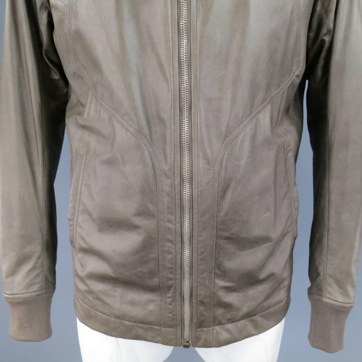 Men's RICK OWENS 46 Muted Taupe Leather Wide Collar Jacket In Excellent Condition In San Francisco, CA