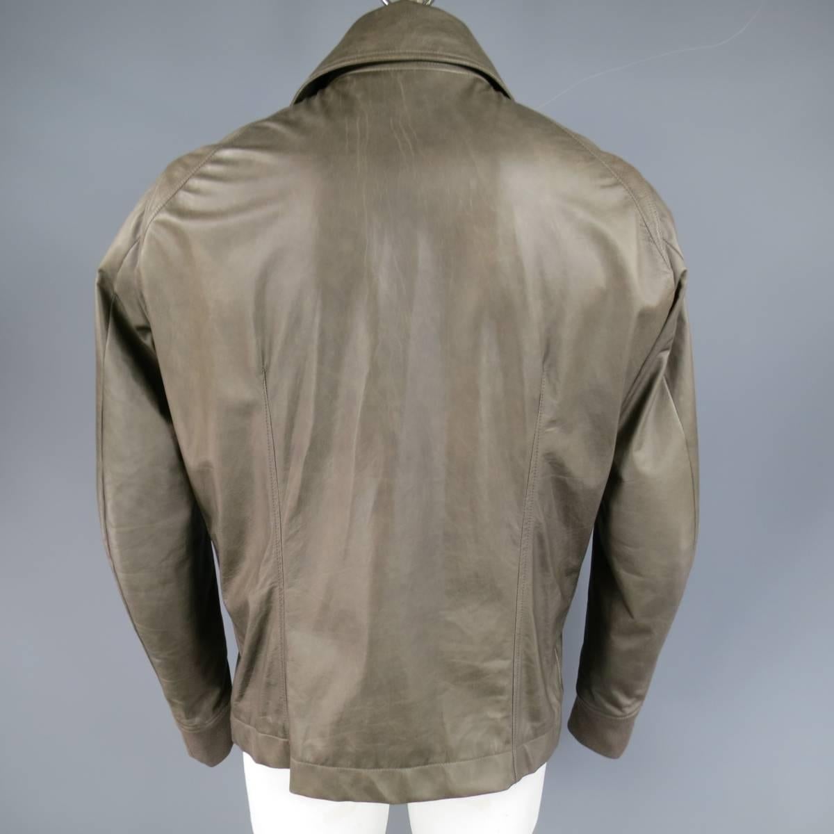 Men's RICK OWENS 46 Muted Taupe Leather Wide Collar Jacket 4