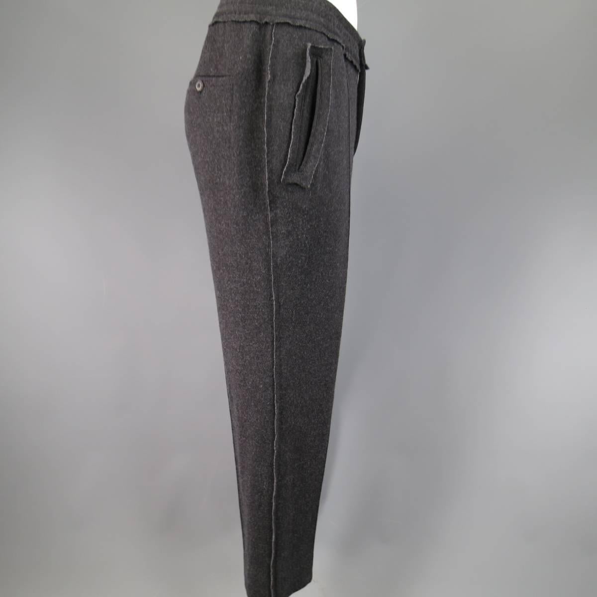 Men's LANVIN Size 33 Charcoal Stretch Wool Reverse Seam Dress Joggers In Excellent Condition In San Francisco, CA
