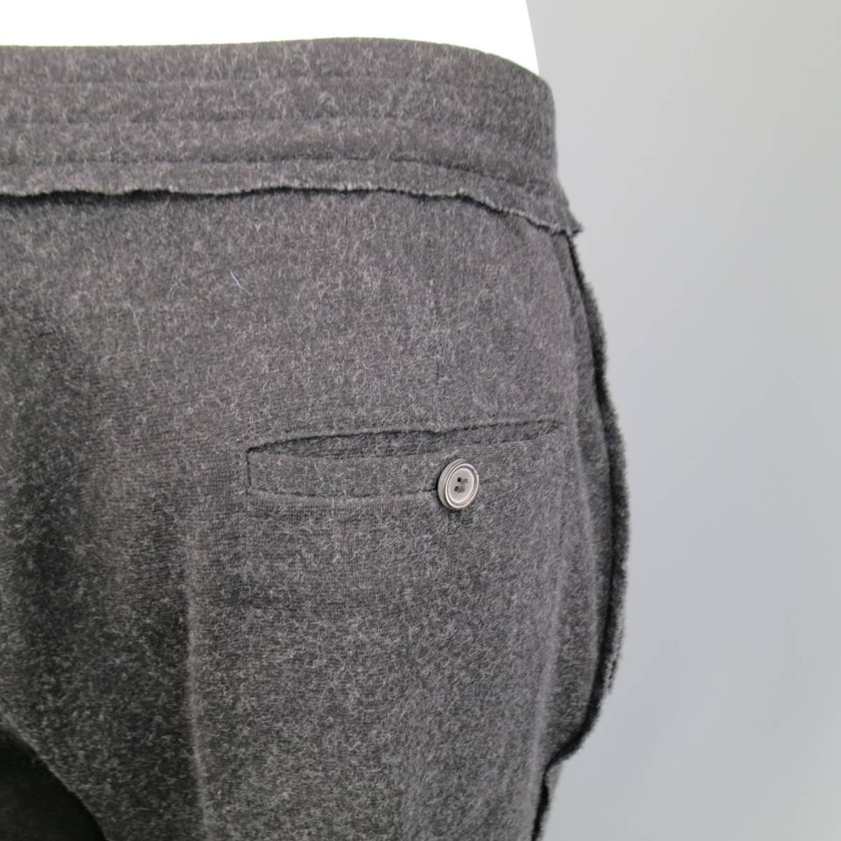Men's LANVIN Size 33 Charcoal Stretch Wool Reverse Seam Dress Joggers 2