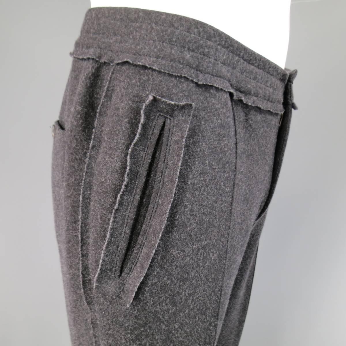 Black Men's LANVIN Size 33 Charcoal Stretch Wool Reverse Seam Dress Joggers