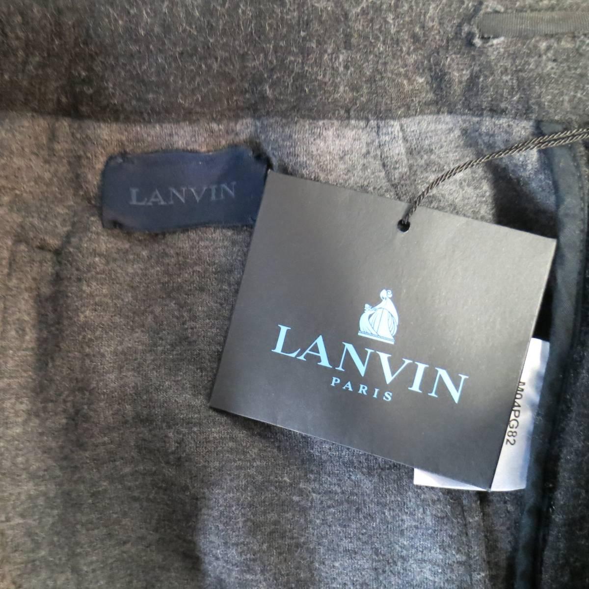 Men's LANVIN Size 33 Charcoal Stretch Wool Reverse Seam Dress Joggers 3