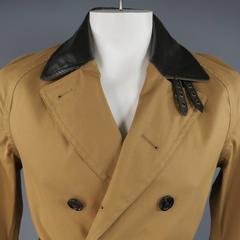 Men's BELSTAFF 38 Tan Coated Cotton & Brown Leather Belted Trenchcoat