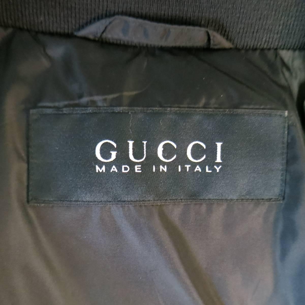 Men's GUCCI 38 Black Leather & Nylon Quilted Down Puffer Jacket In Excellent Condition In San Francisco, CA