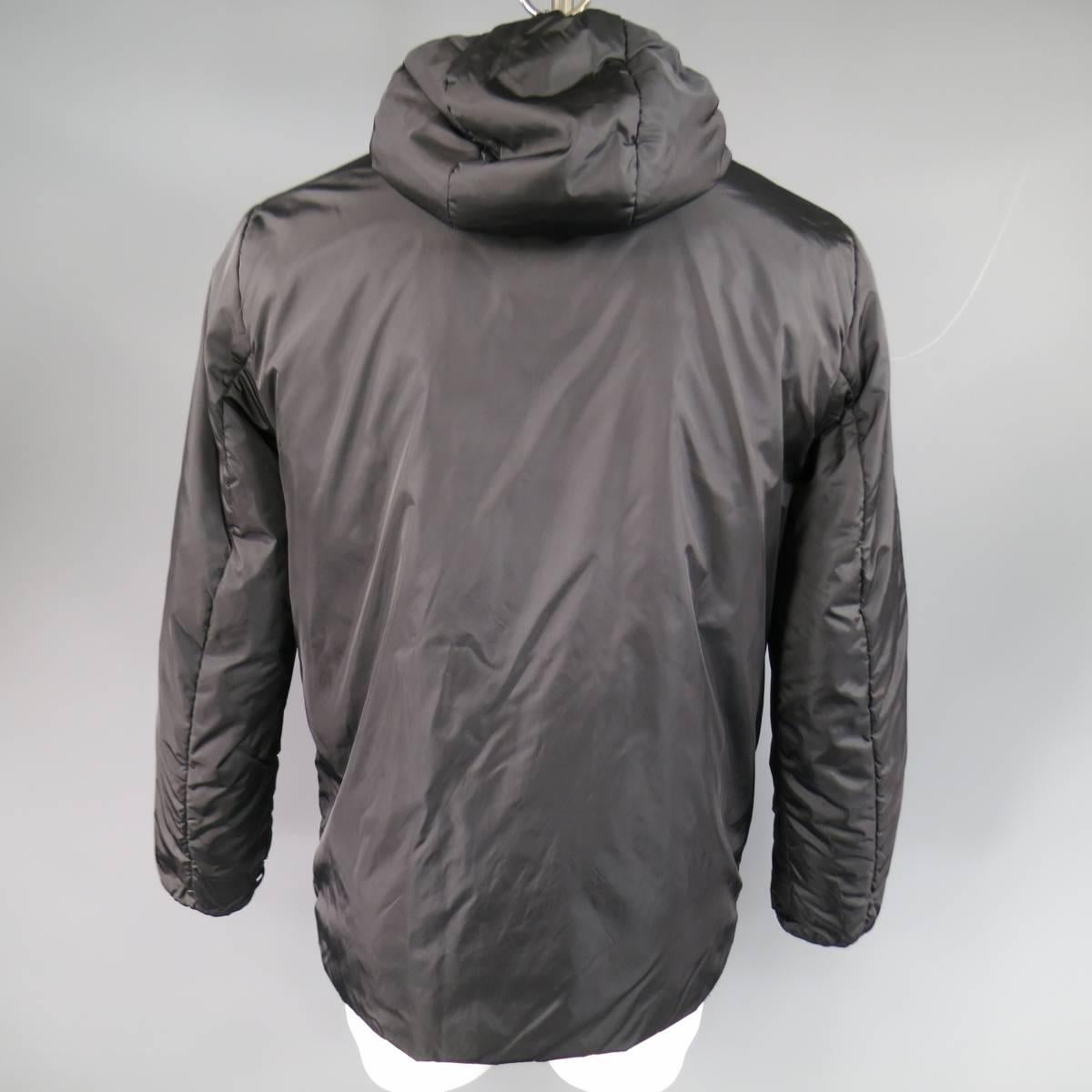 Men's PRADA 40 Black Nylon Double Layered Hooded Rain Jacket 1