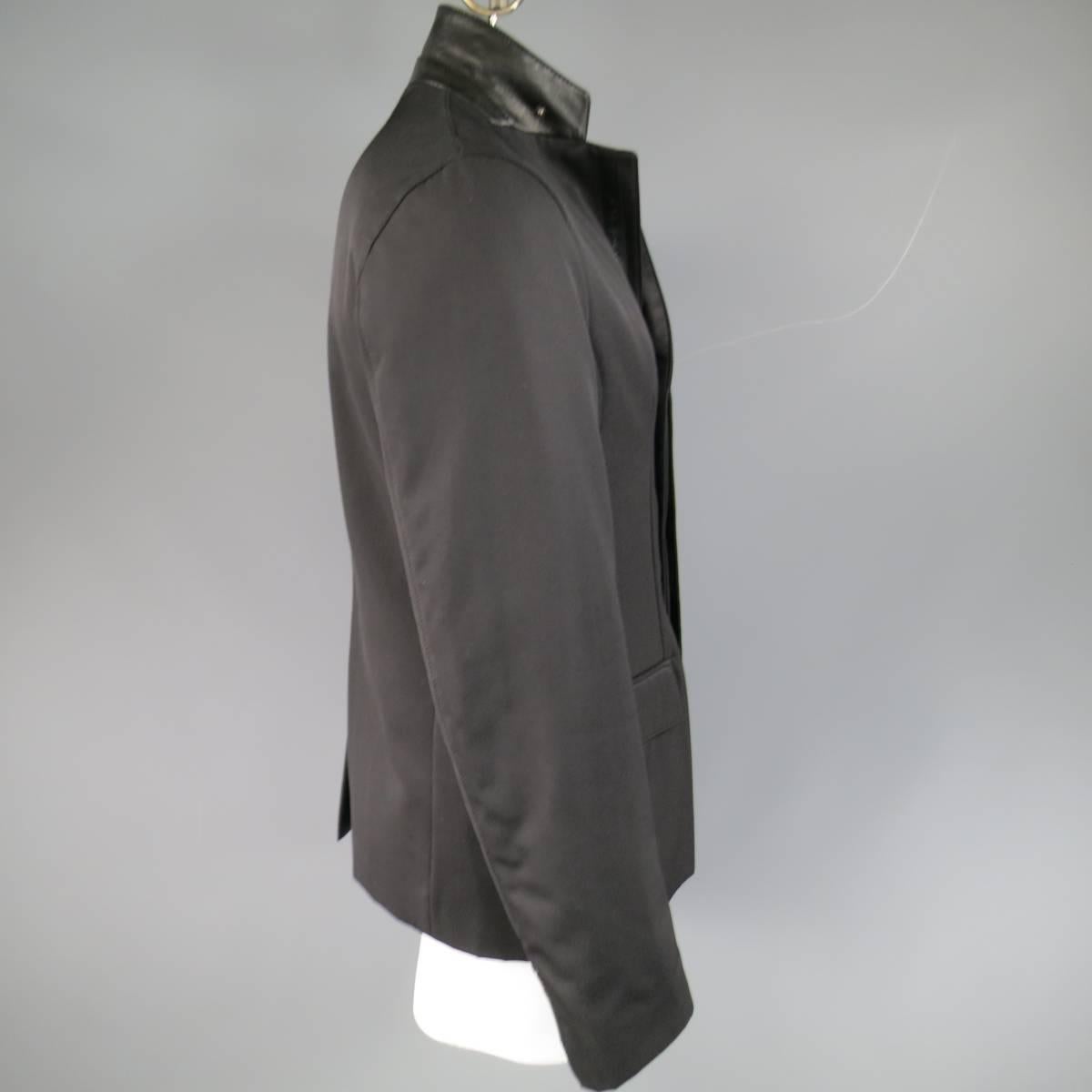 Men's PRADA 42 Black Waterproof Twil & Leather Hidden Placket Notch Lapel Jacket 3